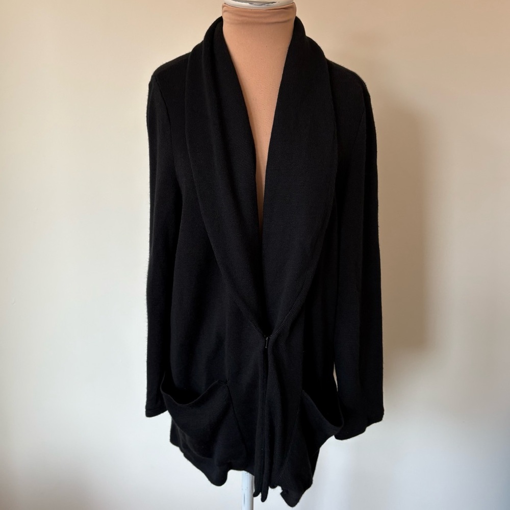 Anthropologie HWR Black Knit Wool Blend Shawl Collar Cardigan Sweater Size M